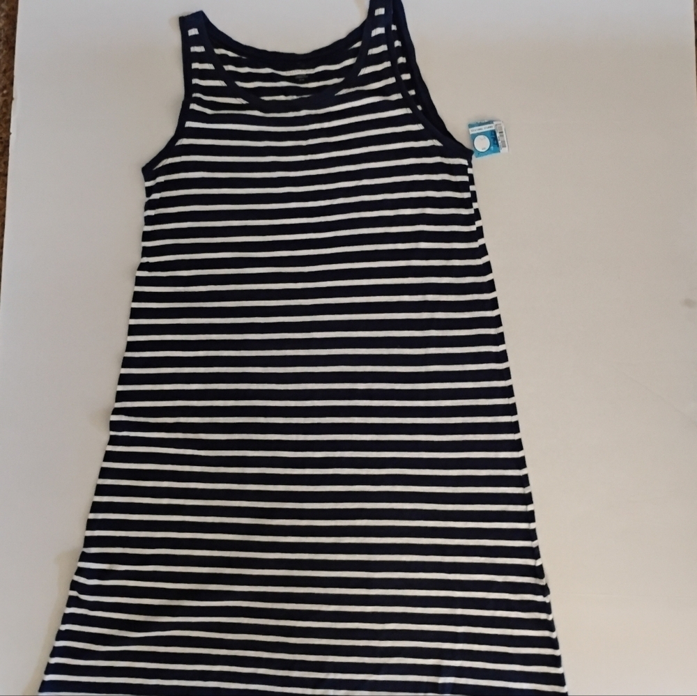 Eileen Fisher Striped Nautical Midi Dress 100% Organic Cotton Minimalist Summer